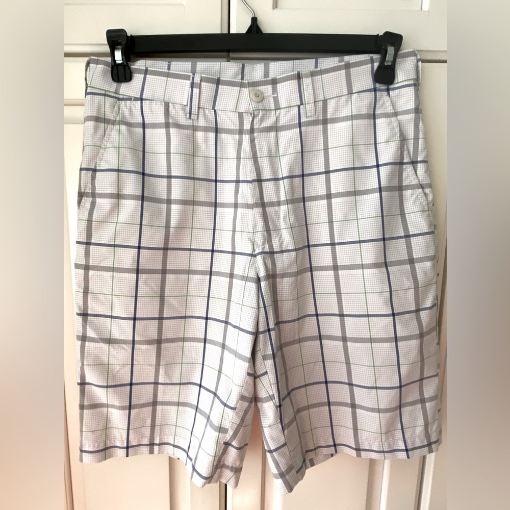 PGA TOUR Plaid Golf Shorts white blue grey Men's Size 30